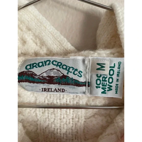 Aran Crafts Chunky Fisherman Cable Knit Merino Wool Zip Up Cardigan Sweater M - Picture 2 of 6